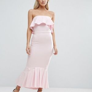 Light Pink Bandeau Pephem Ruffle Top Maxi Dress